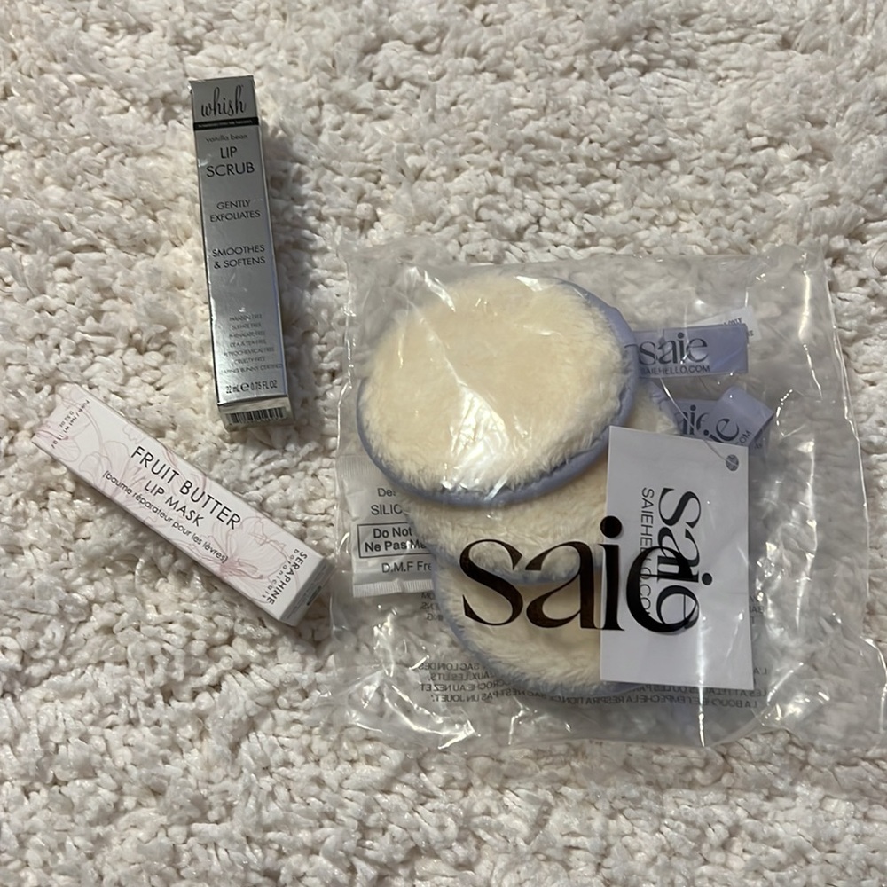 Saie beauty rounds with lip scrub and lip bitter bundle